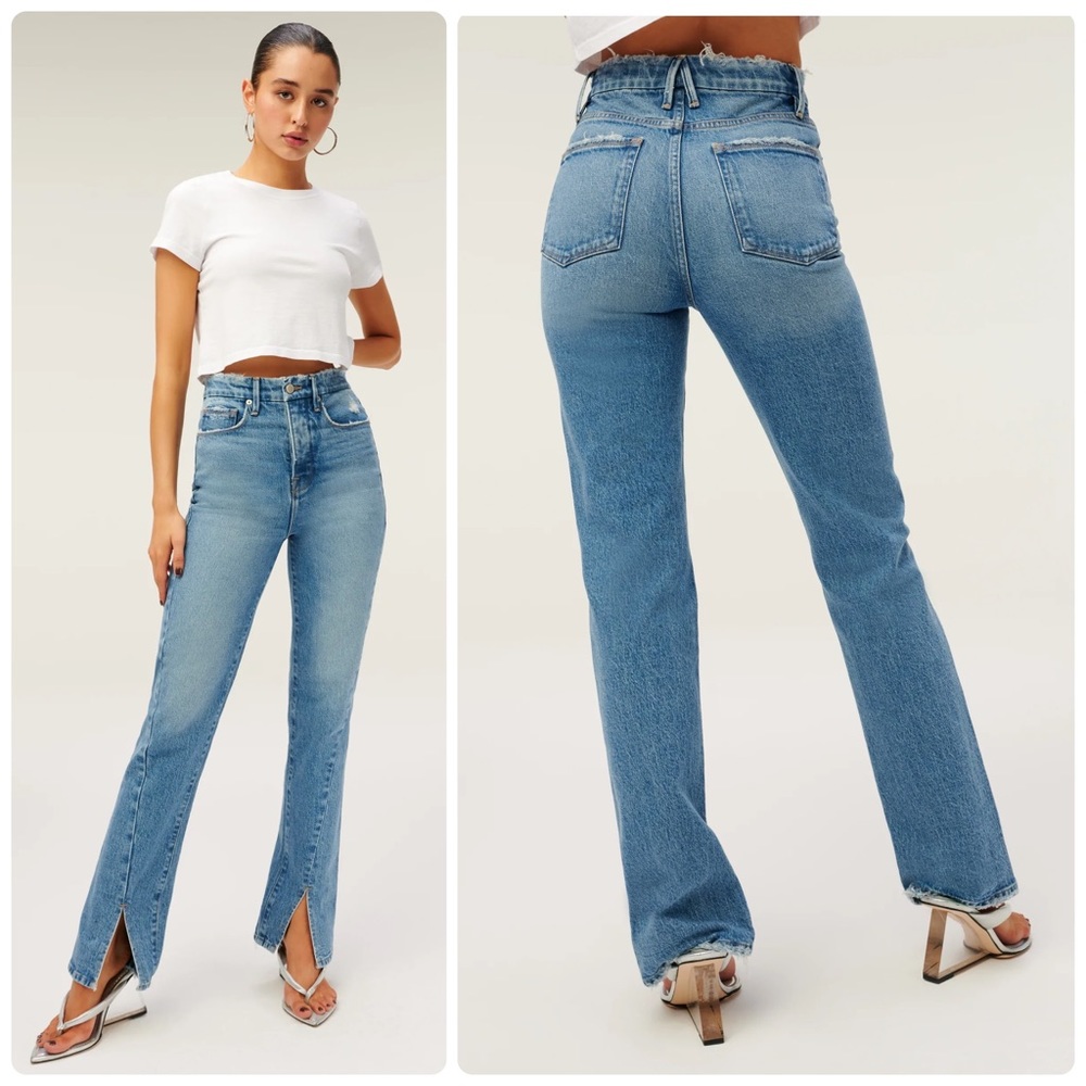 Good American Good Boy Long Twisted Slit Jeans Relaxed High Waist Boyfriend SZ 6